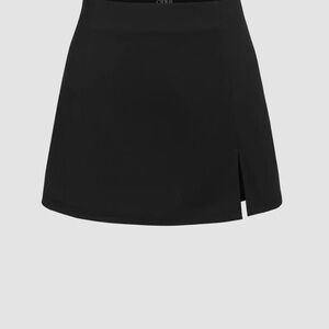 Silk Black Mid-Rise Mini Skirt with Small Slit